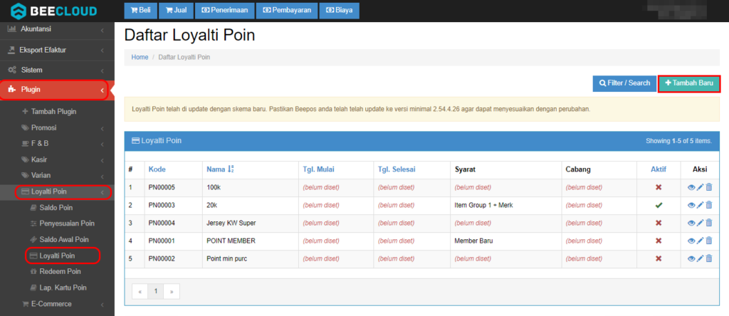 Setting Syarat Poin Loyalti Beepos