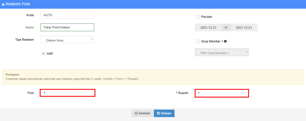 Setting Redeem Poin
