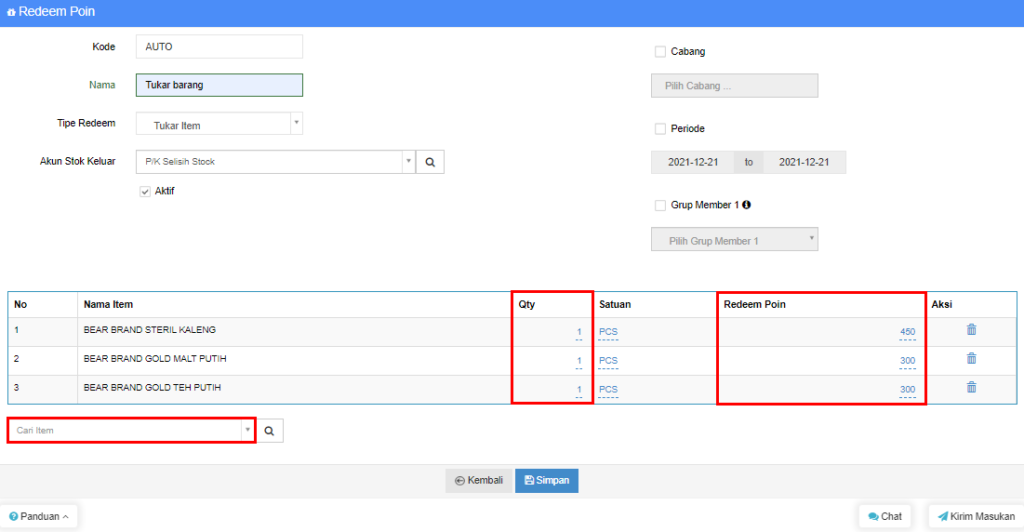 Setting Redeem Poin