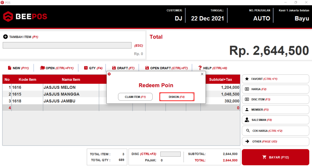 Penggunaan Poin Loyalti pada Beepos Desktop