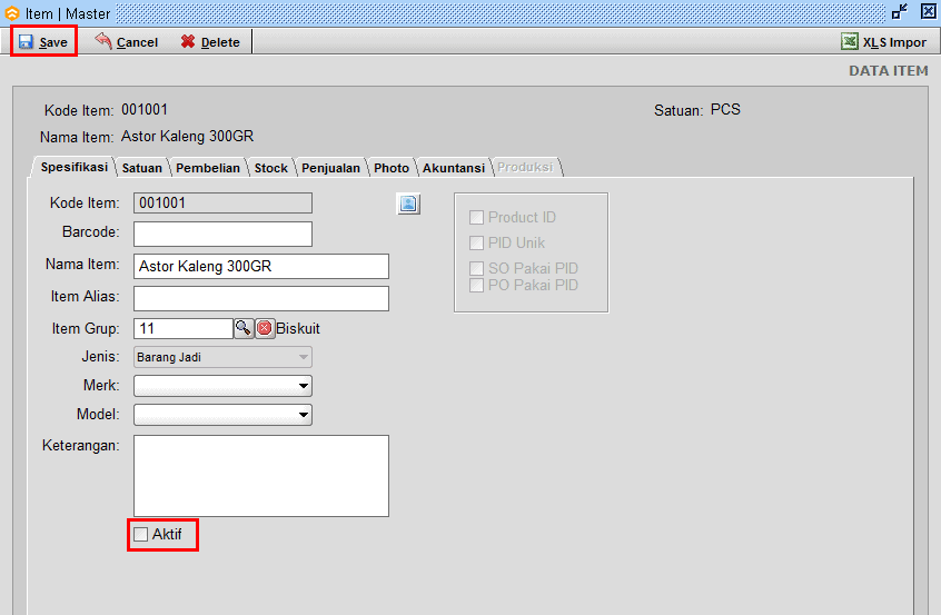 Cara Non Aktif - Aktif Master Item Beeaccounting
