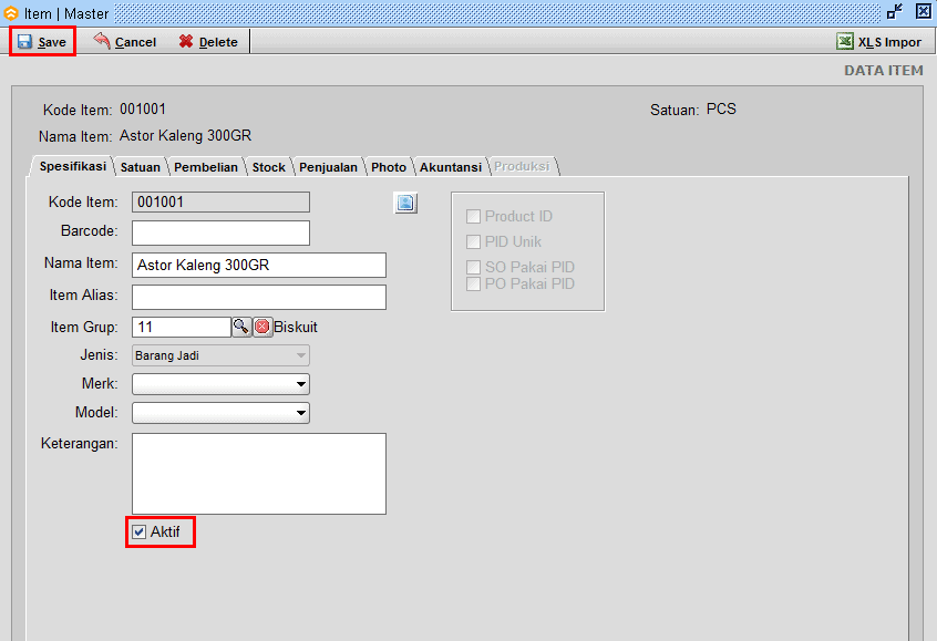 Cara Non Aktif - Aktif Master Item Beeaccounting