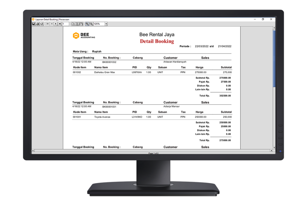 08 Beeaccounting Software Rental Laporan Detail Booking