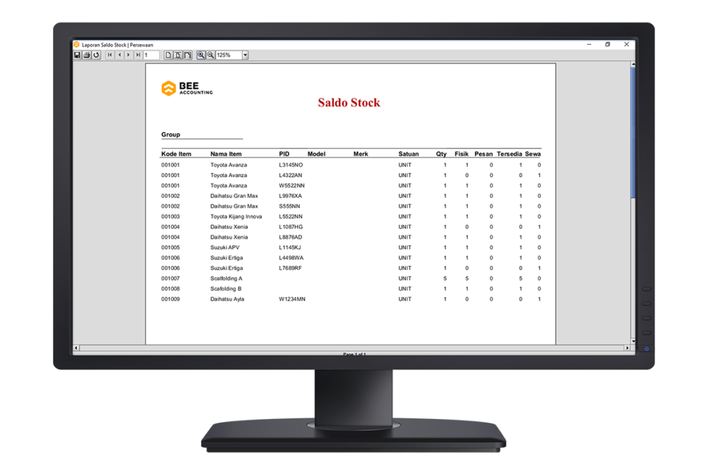 12 Beeaccounting Software Rental Laporan Saldo Stok Unit