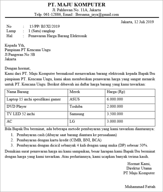 penawaran harga