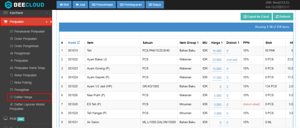 Update Harga Jual Beecloud