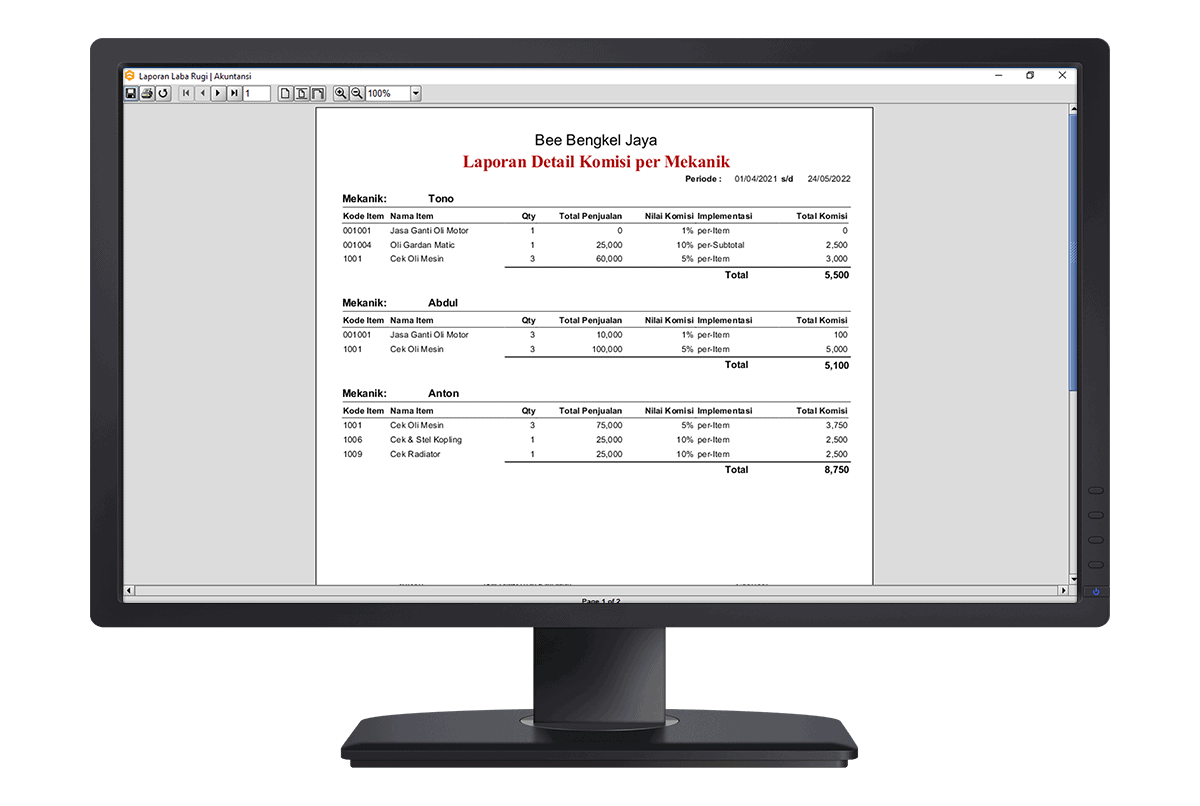 10b Beeaccounting Software Bengkel Komisi Mekanik