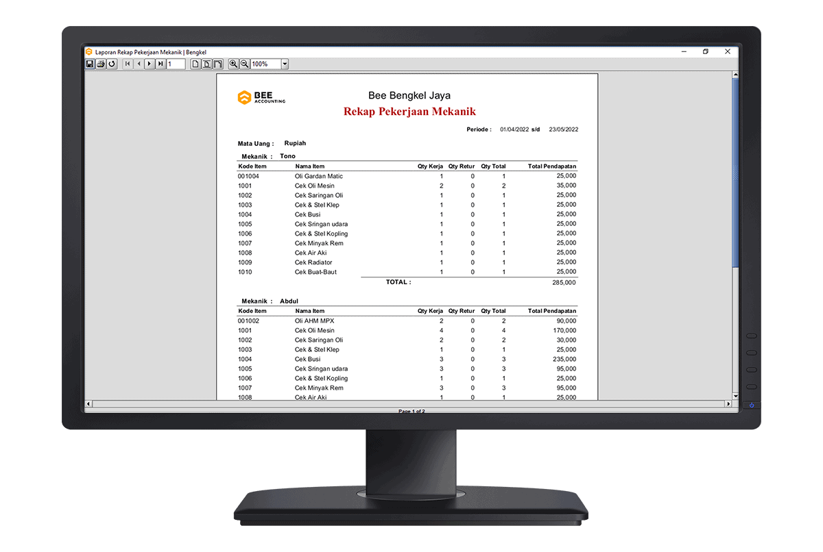 11 Beeaccounting Software Bengkel Laporan Rekap Mekanik