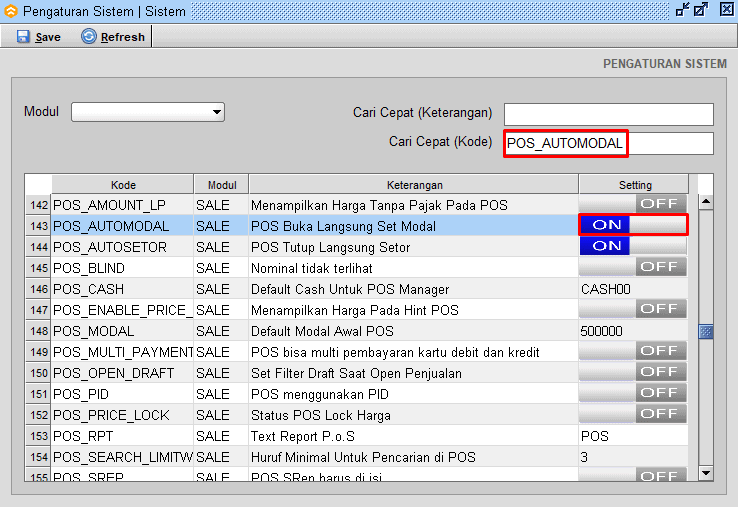 Default On Pada Pos Automodal
