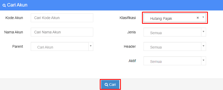 Filter Klasifikasi Hutang Pajak
