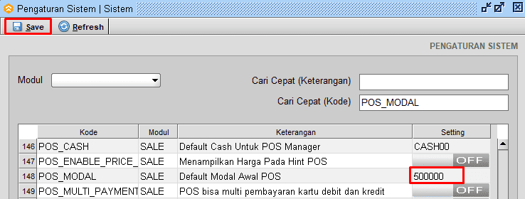 Ganti Nominal Modal Kasir