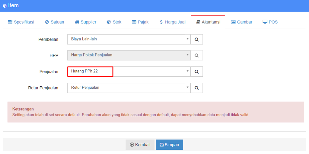 Hasil Setelah Setting Akun Hutang Pph 22