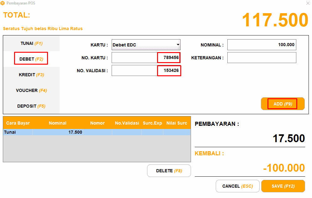 Input Pembayaran Debet