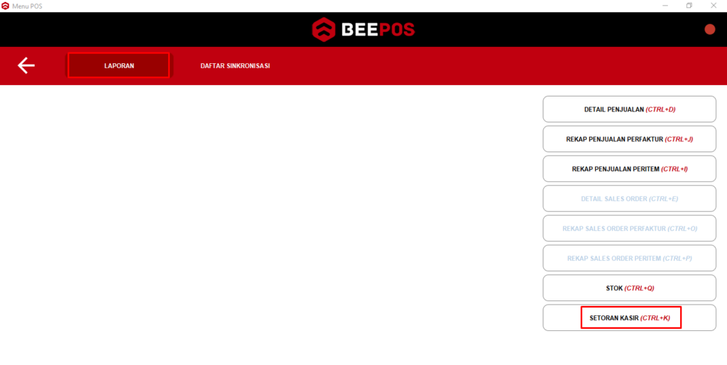Klik Laporan Setoran Kasir
