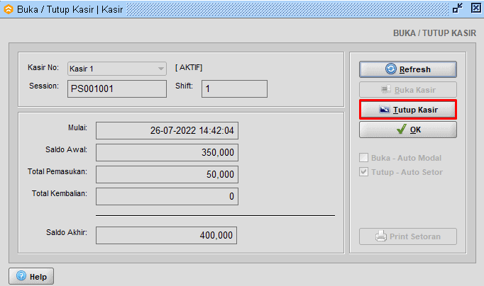 Klik Tutup Kasir