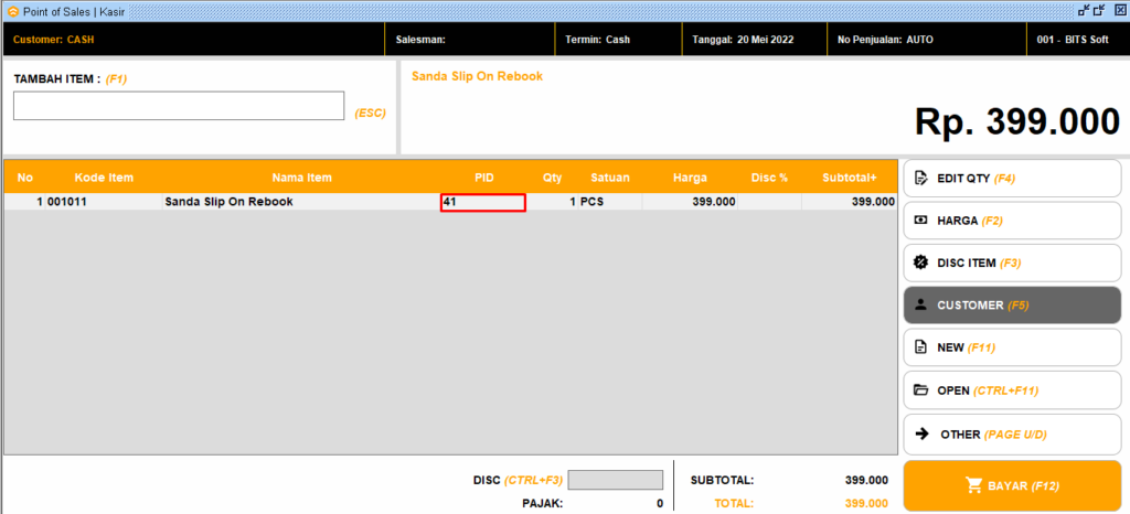 Tampilan Penjualan Kasir Dengan Pid