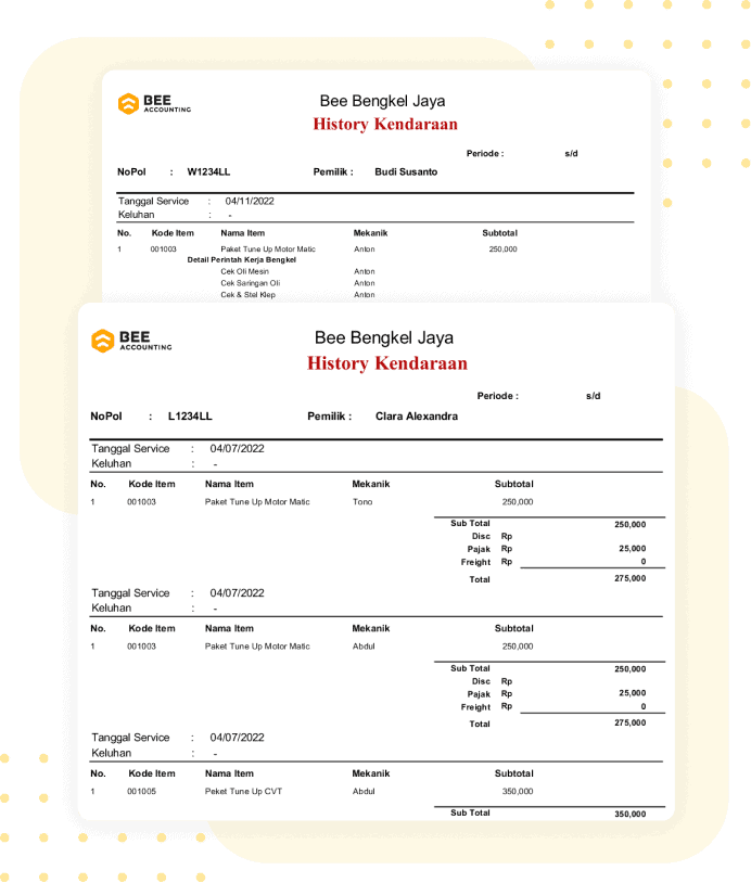 Laporan Riwayat Service Kendaraan Software Bengkel