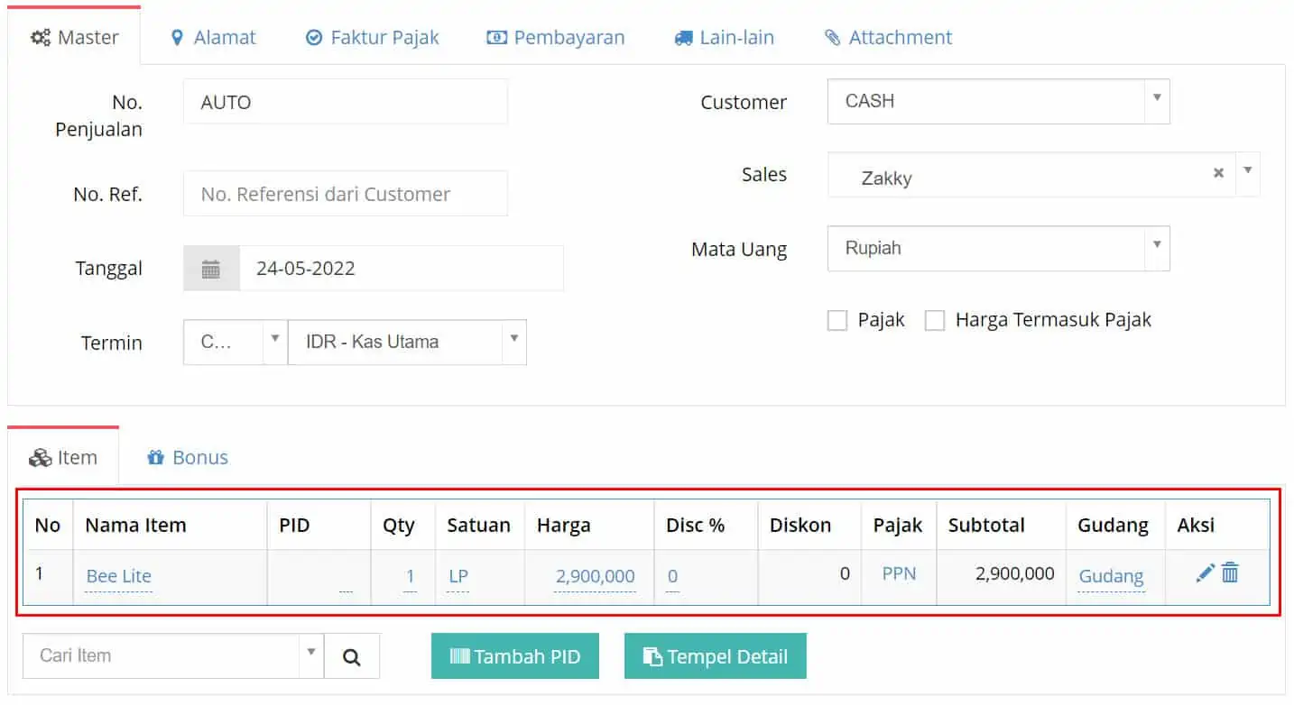 Tidak Bisa Input Item Bc 2