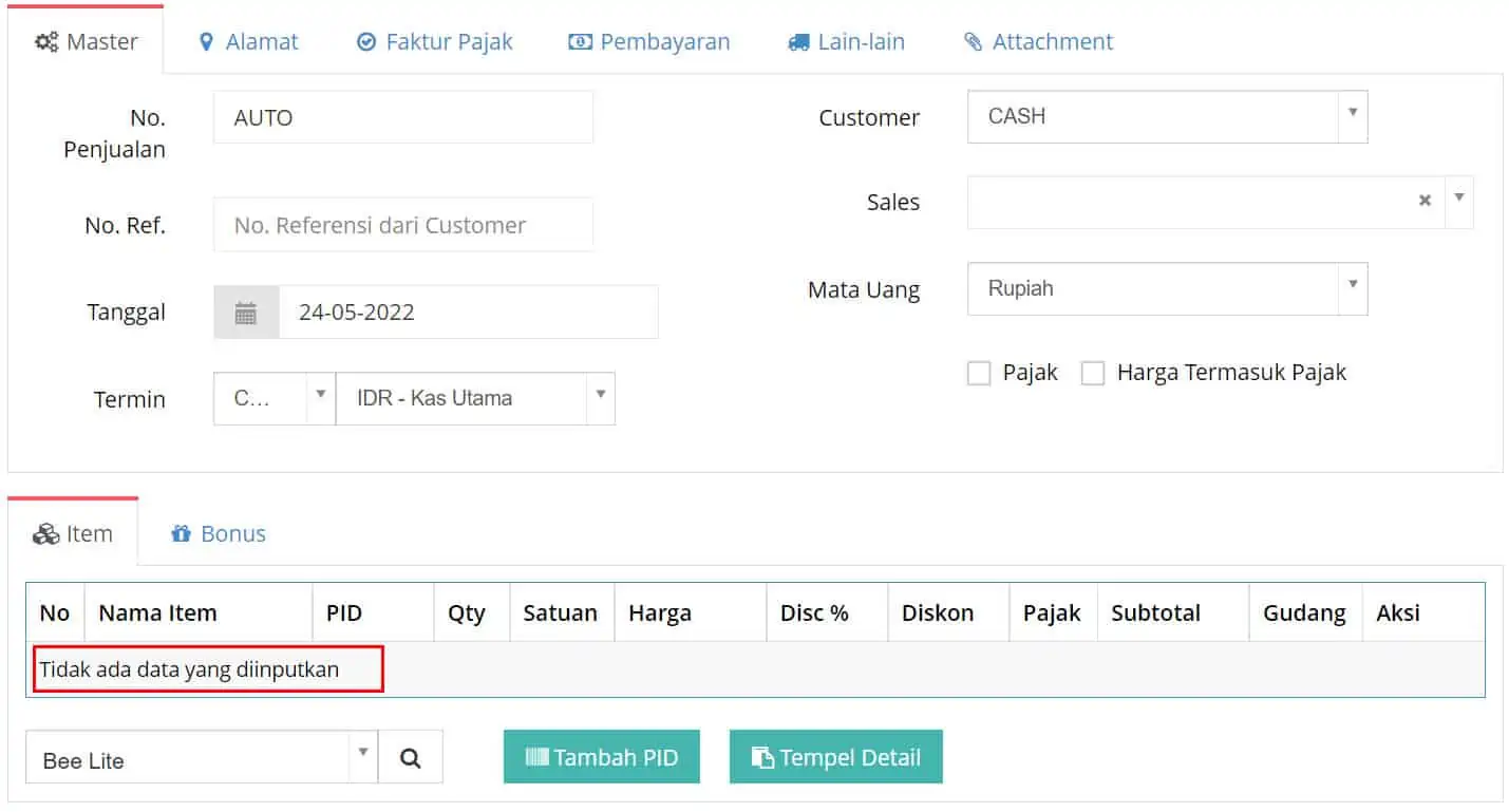Tidak Bisa Input Item Bc 3