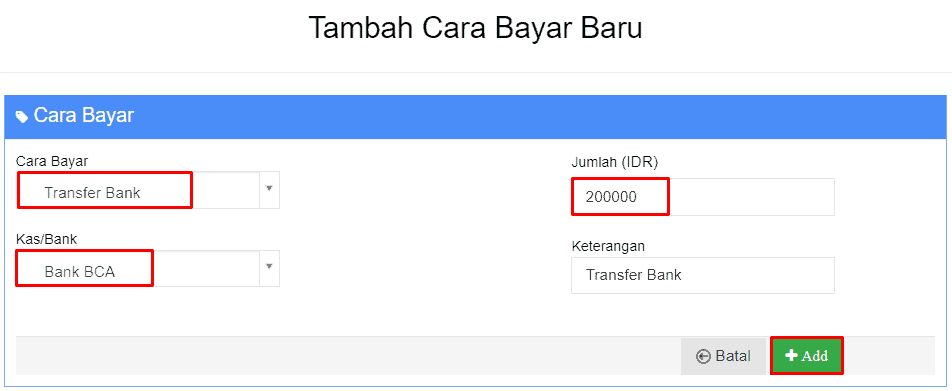 Input Penerimaan Pembayaran Transfer Bank