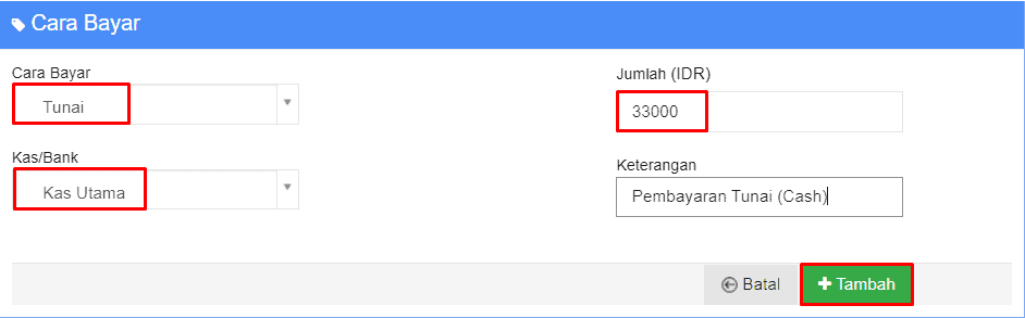 Input Penerimaan Pembayaran Tunai