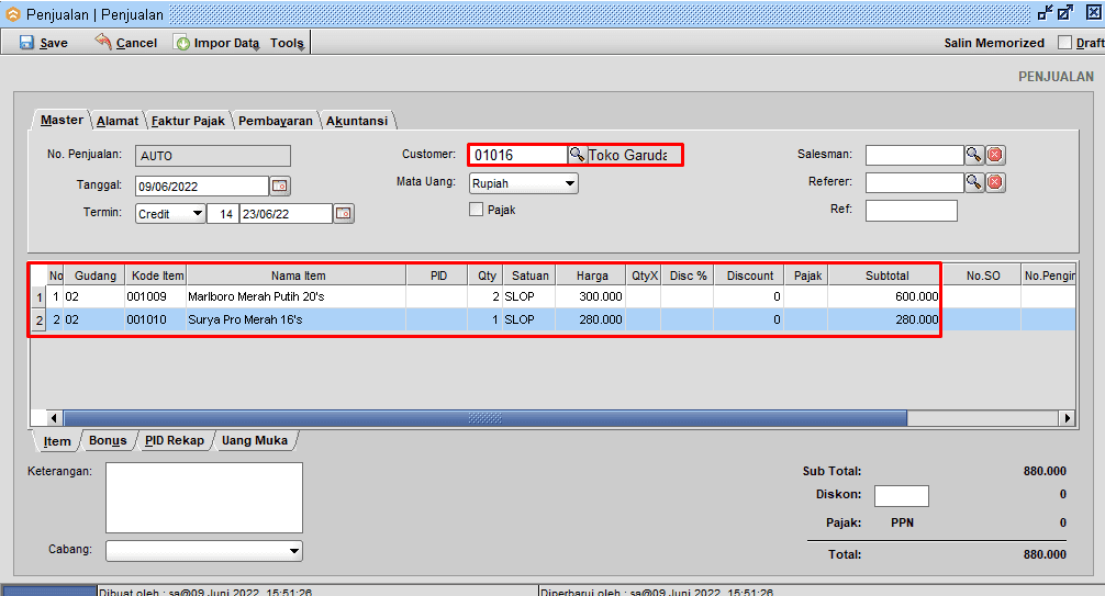 Input Transaksi Penjualan