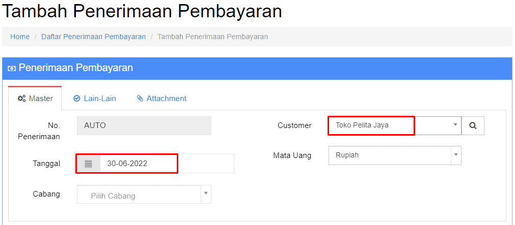 Pilih Customer Dan Atur Tanggal
