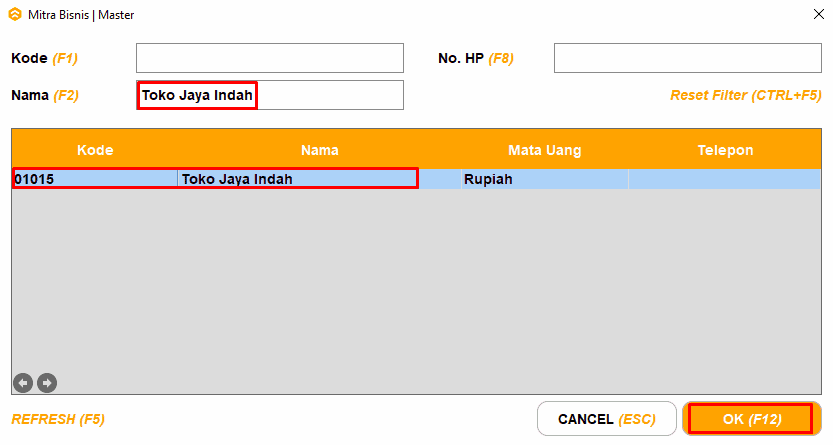 Pilih Customer Yang Telah Dibuat