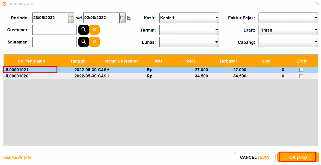 Daftar Transaksi, Void Transaksi dan Reprint Transaksi Kasir Beeaccounting