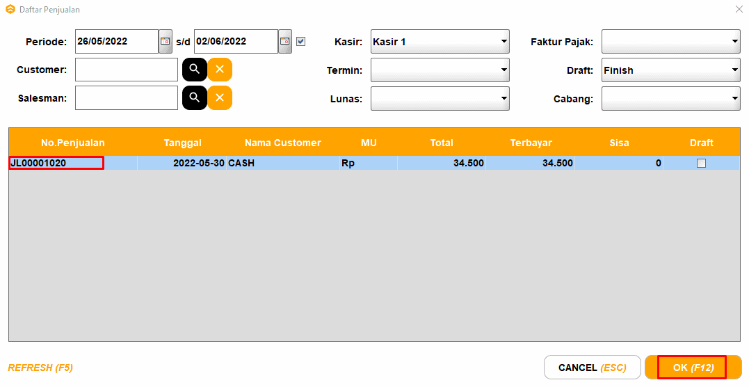 Daftar Transaksi, Void Transaksi dan Reprint Transaksi Kasir Beeaccounting