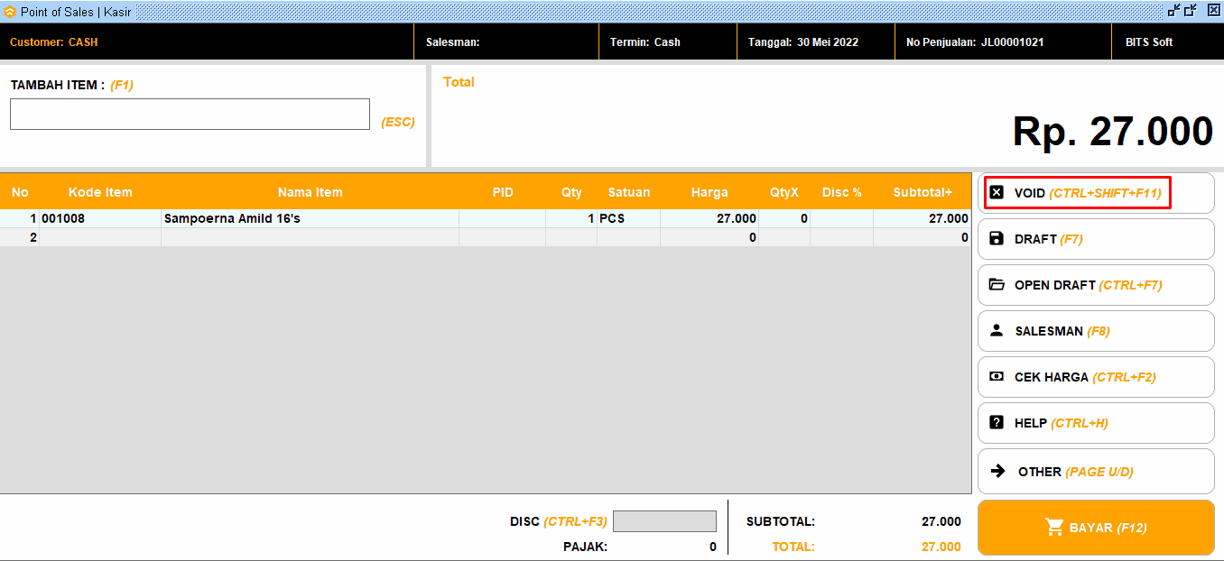 Daftar Transaksi, Void Transaksi dan Reprint Transaksi Kasir Beeaccounting