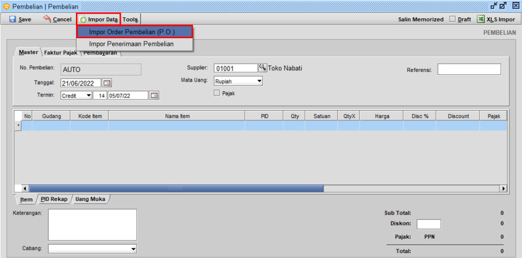 Order Pembelian Dengan DP / Uang Muka di BeeAccounting