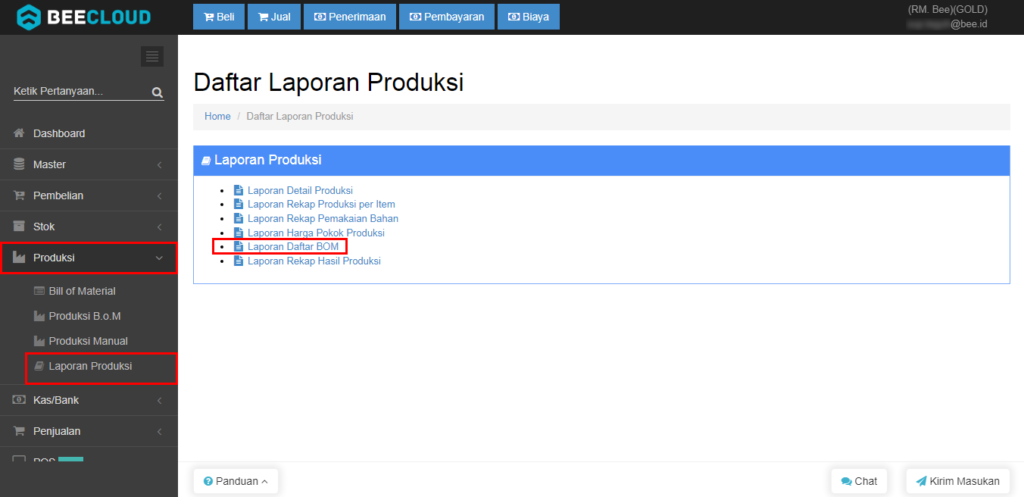 Melihat Laporan Daftar BoM Beecloud