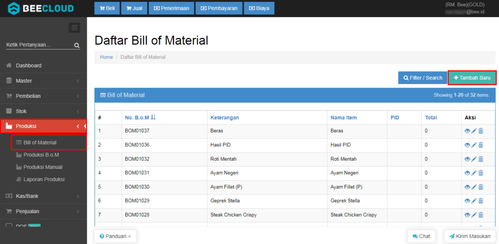 Cara Membuat BoM (Bill Of Material) Beecloud