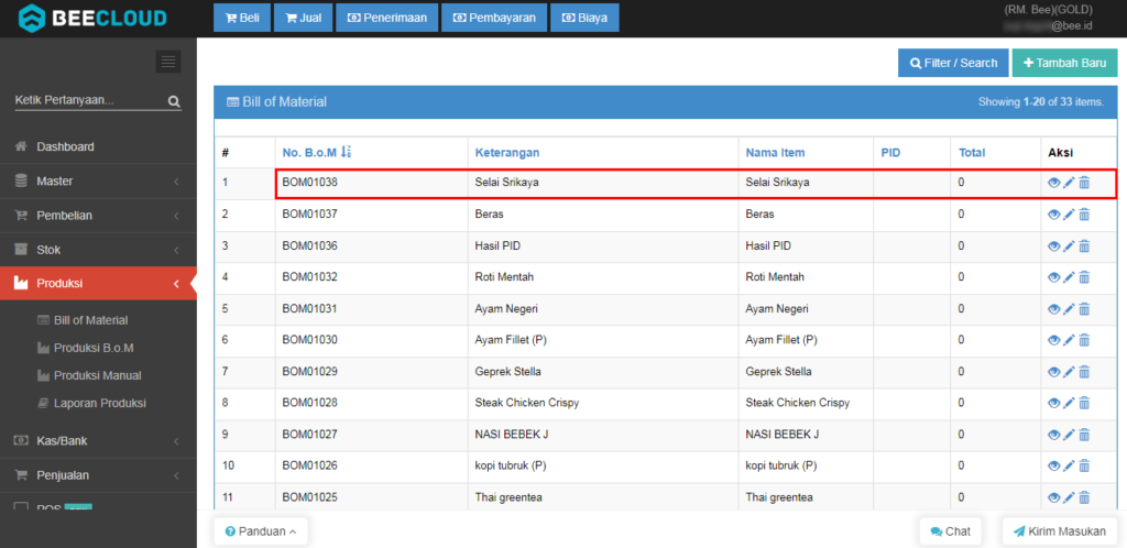 Cara Membuat BoM (Bill Of Material) Beecloud