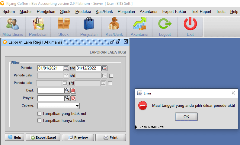 Error Diluar Periode Aktif Beeaccounting