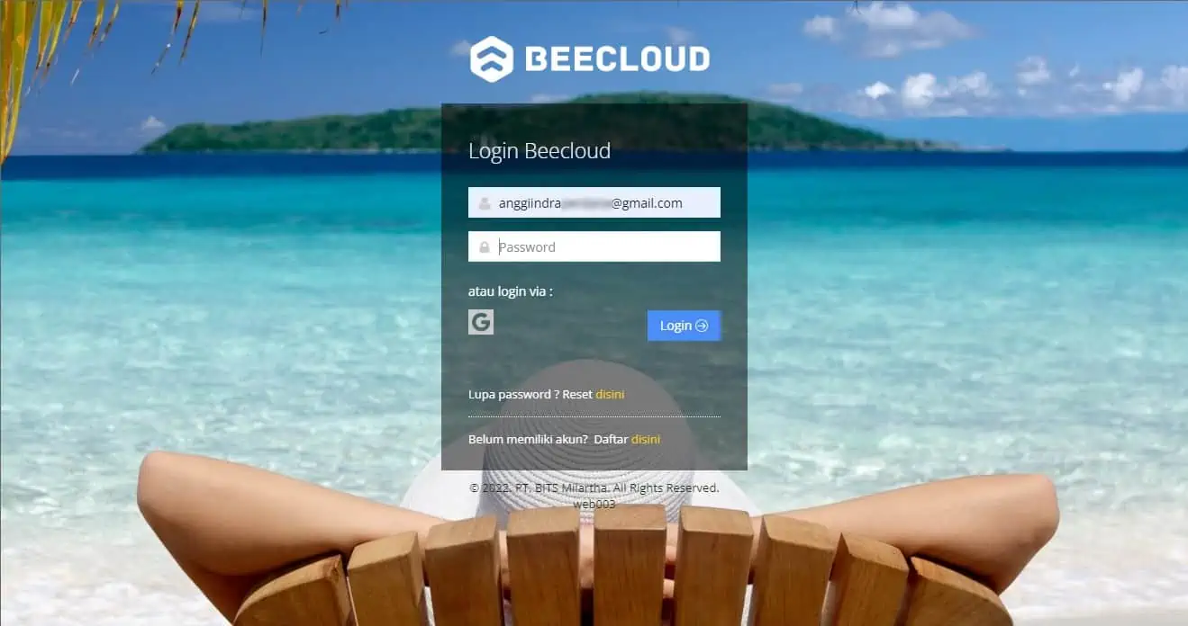 Halaman Utama Login Beecloud