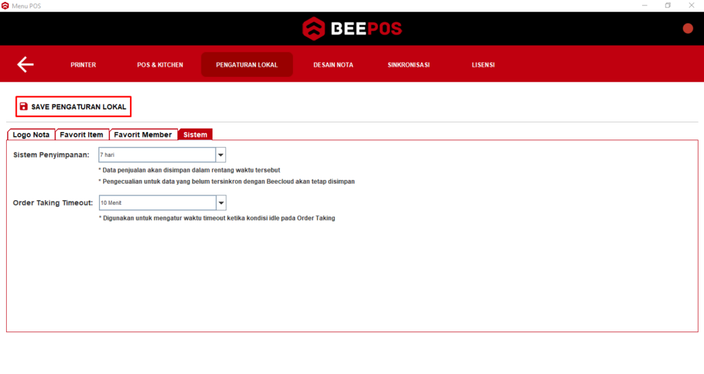 Setting Sistem Penyimpanan Beepos Resto