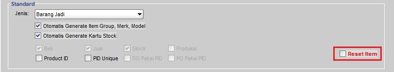 Penggunaan Reset Item di Beeaccounting
