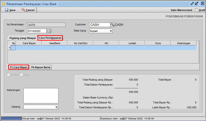 Masuk Tab Cara Pembayaran