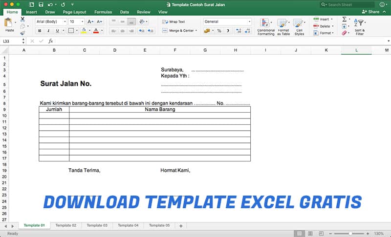 Download Template Excel Surat Pengiriman