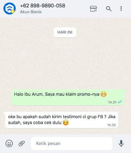 Contoh Chat Klaim Promo Am