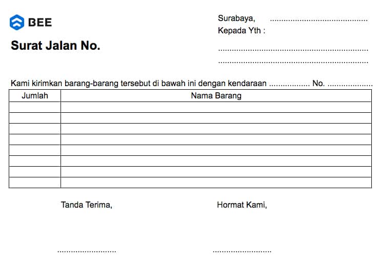 Form Pengiriman Barang untuk Perusahaan