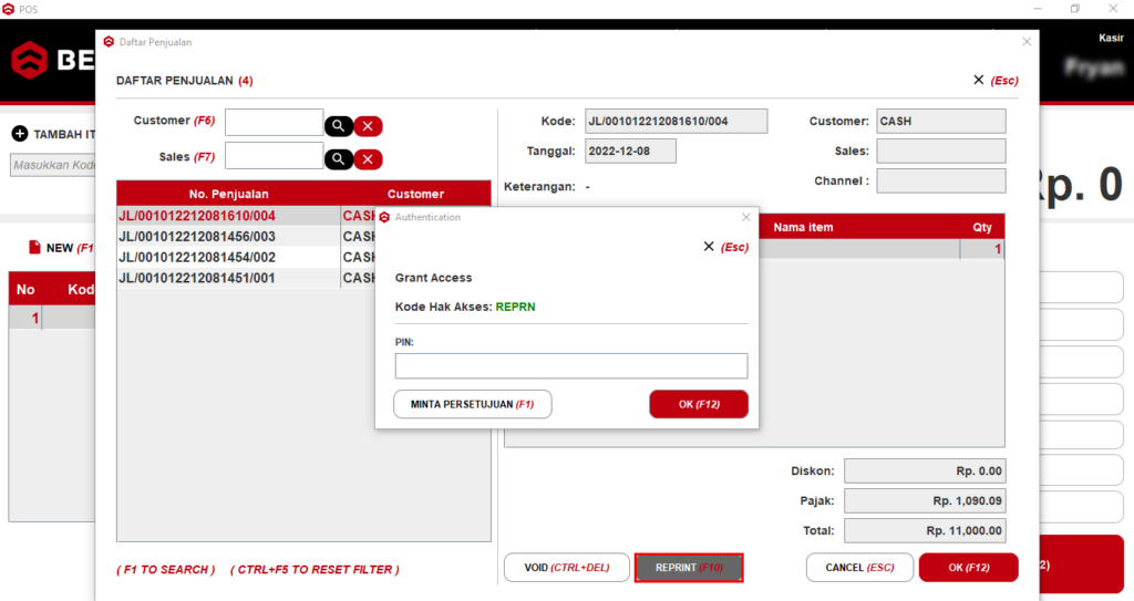 Setting Hak Akses Reprint di Manajemen Pengguna Pada Beepos Desktop