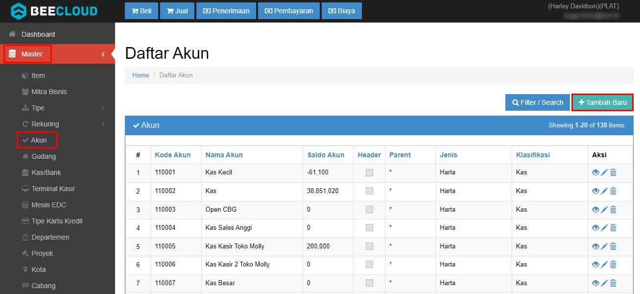 Akses Menu Master Akun