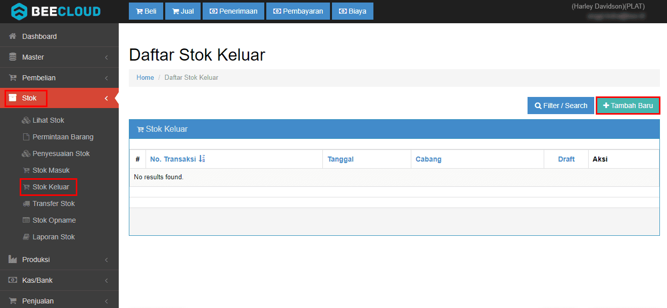 Akses Menu Stok Keluar