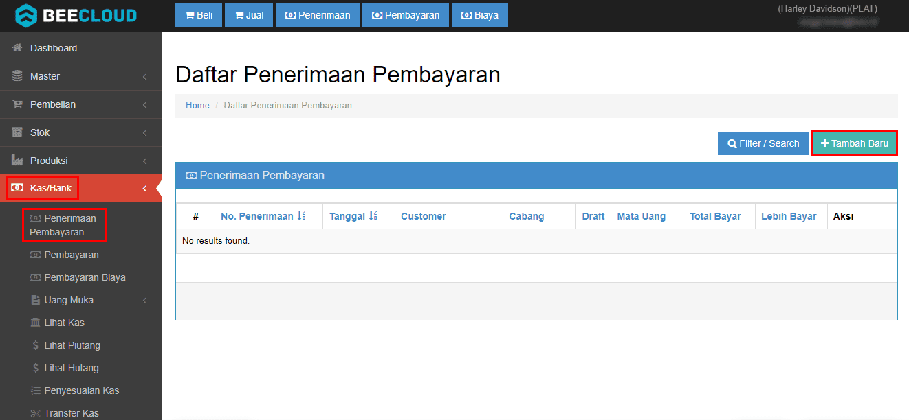 Buat Baru Penerimaan Pembayaran