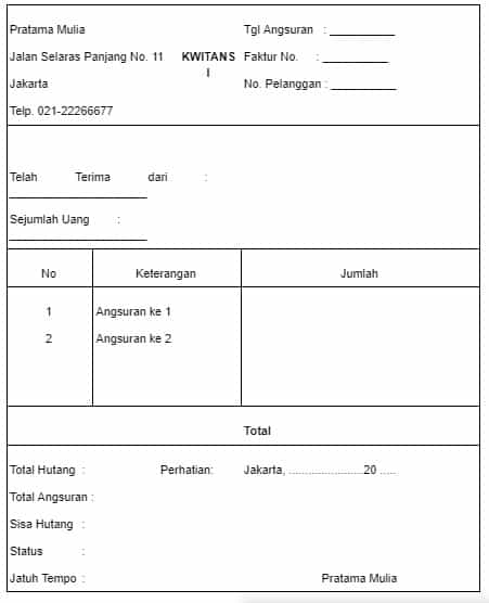 Contoh Kwitansi Angsuran