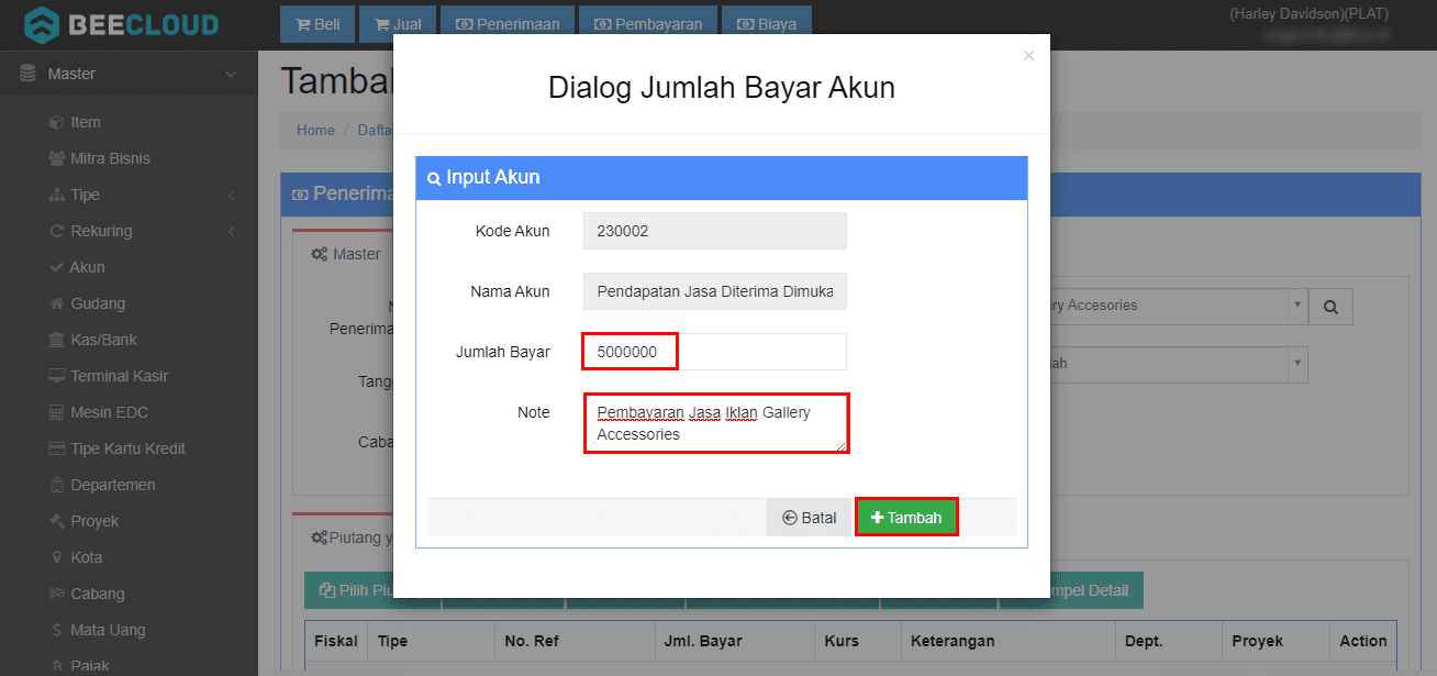 Input Jumlah Bayar