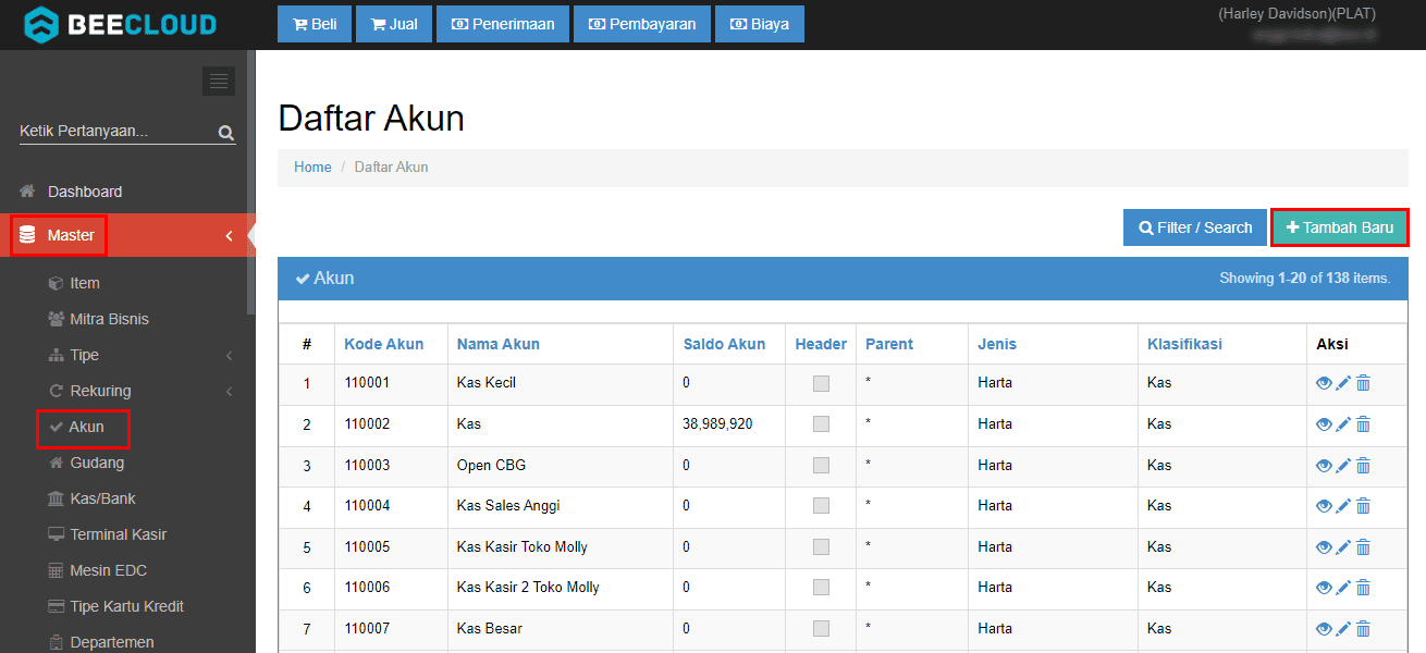 Klik Tambah Baru Master Akun